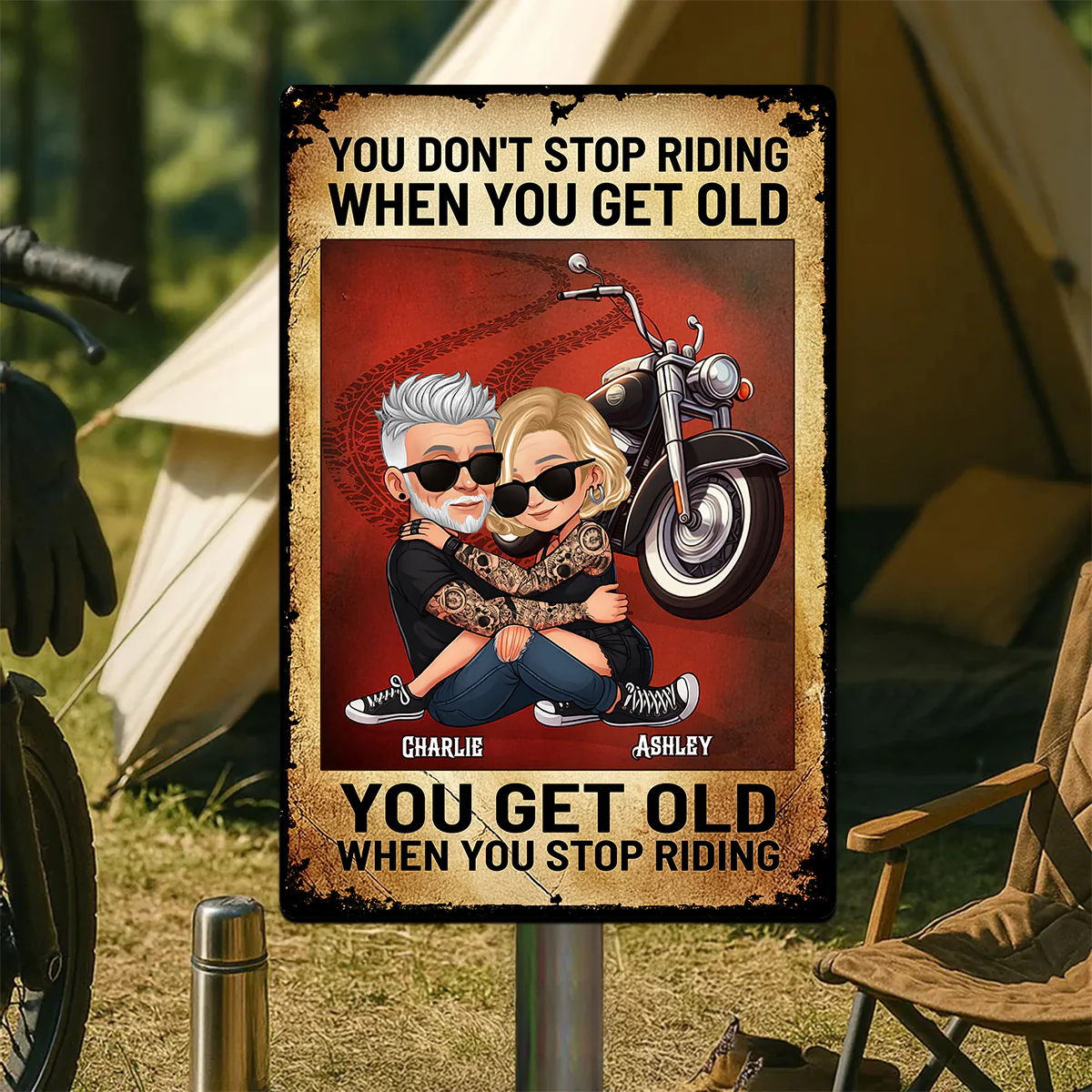 You Don't Stop Riding When You Get Old Biker Couple Personalized Metal Sign, Gifts For Riders - Image 3