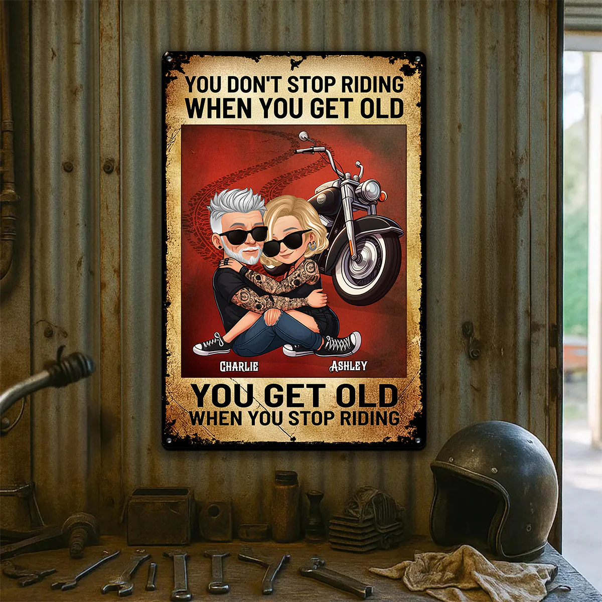 You Don't Stop Riding When You Get Old Biker Couple Personalized Metal Sign, Gifts For Riders - Image 5