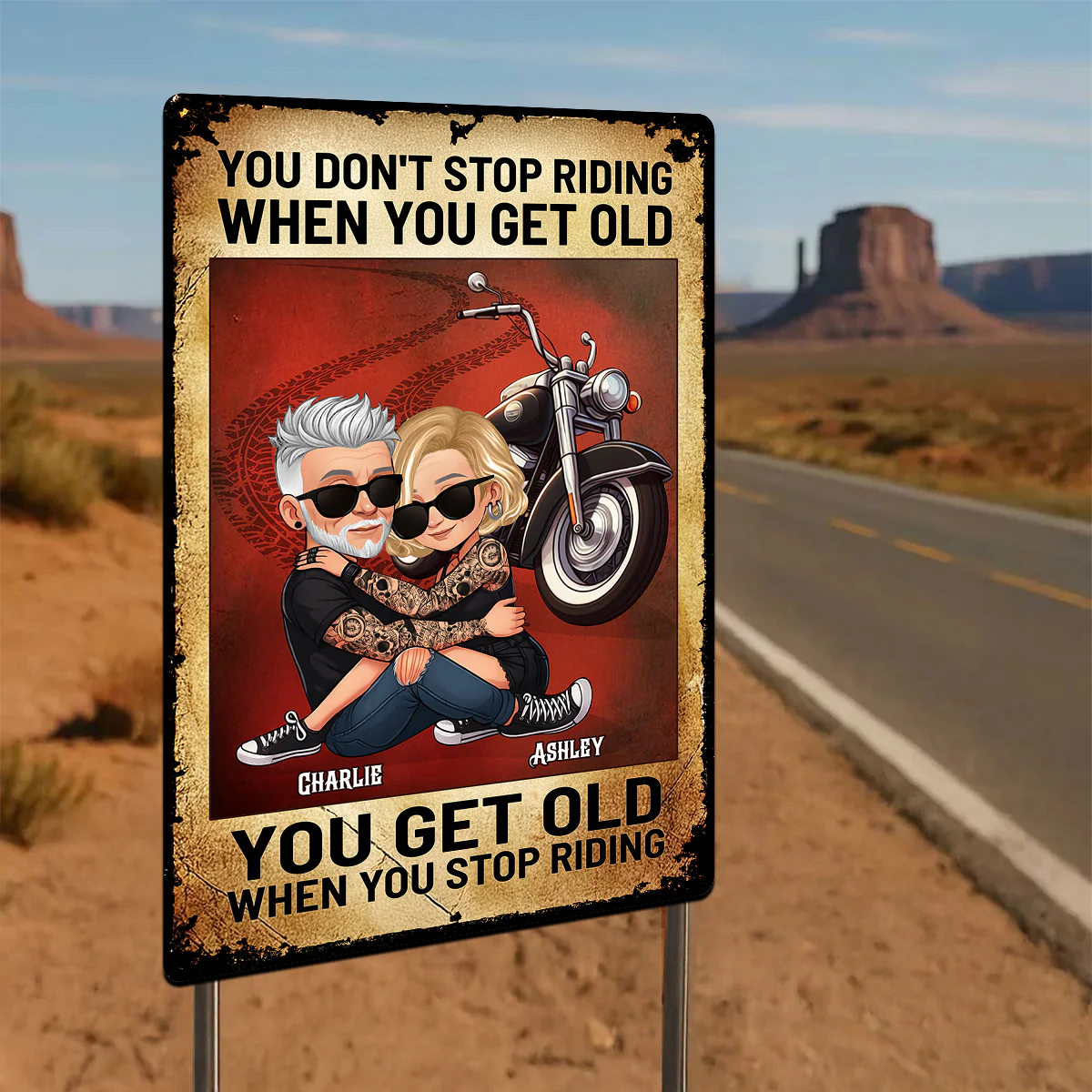 You Don't Stop Riding When You Get Old Biker Couple Personalized Metal Sign, Gifts For Riders - Image 9