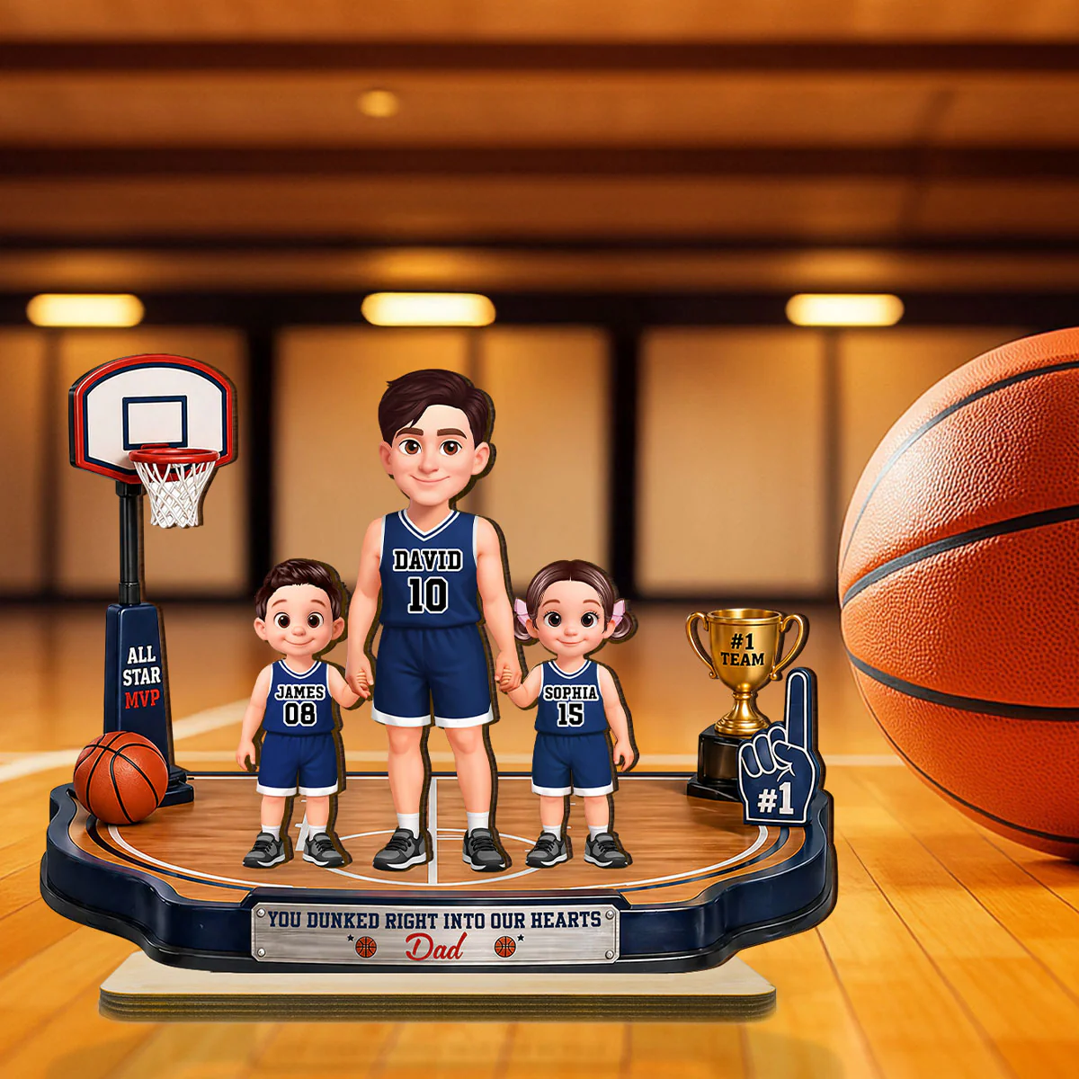 You Dunked Right Into Our Heart Basketball Dad - Personalized 2-Layered Wooden Plaque - Heartfelt Gift For Basketball Dad, Gift For Husband - Image 2