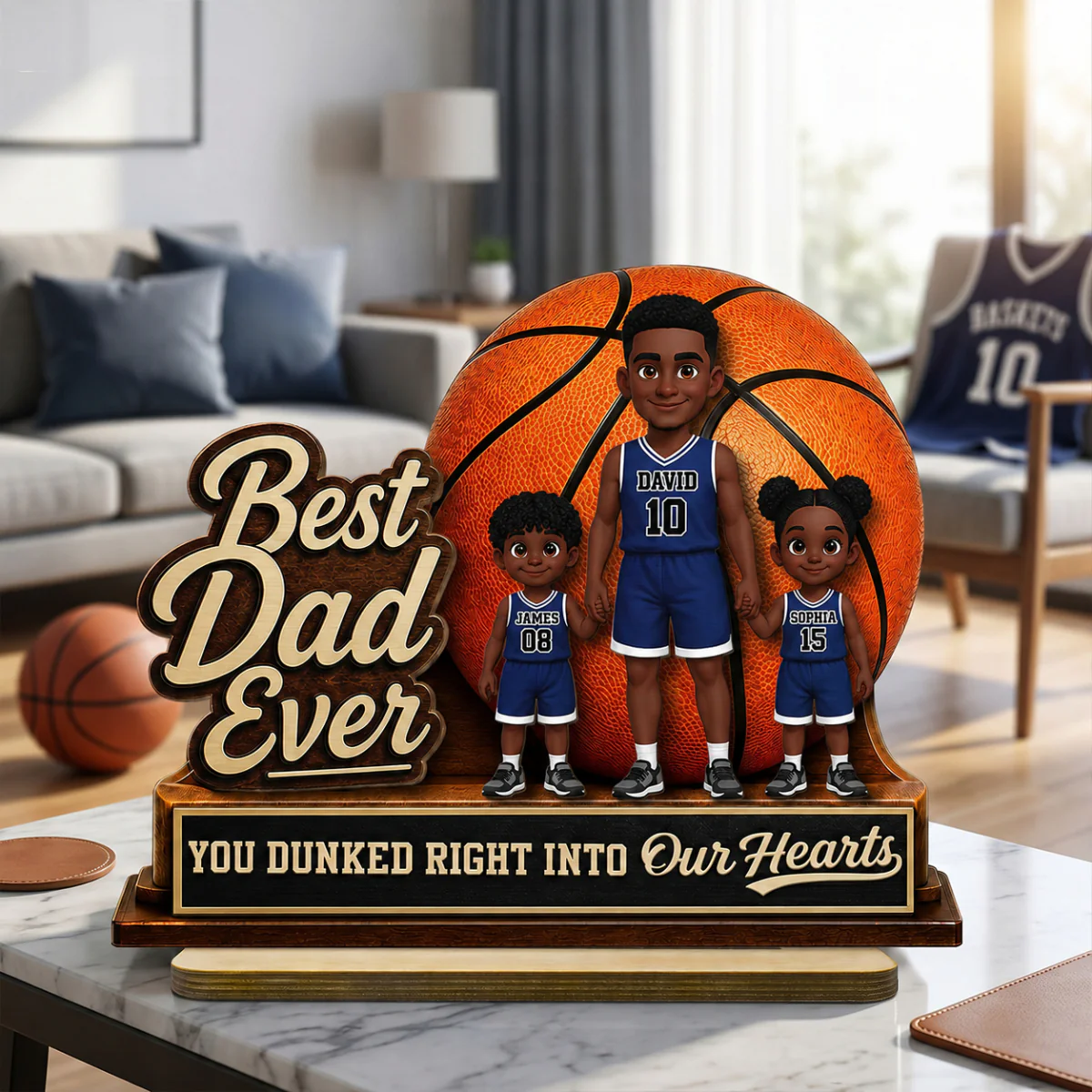 You Dunked Right Into Our Heart - Personalized 2-Layered Wooden Plaque - Gift For Basketball Dad