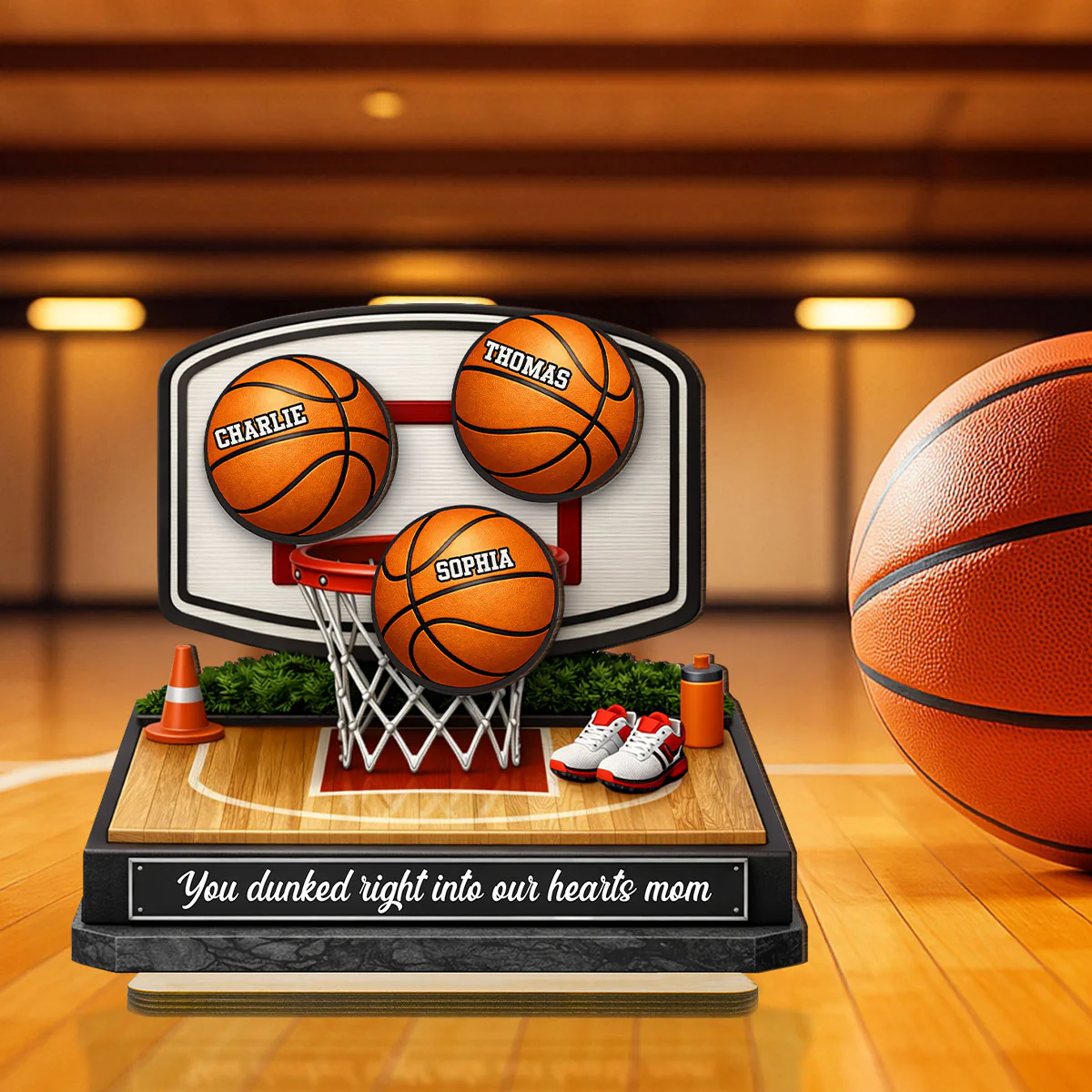 You Dunked Right into Our Hearts Basketball Mom - Personalized 2-Layered Wooden Plaque - Gift for Mom - Image 2