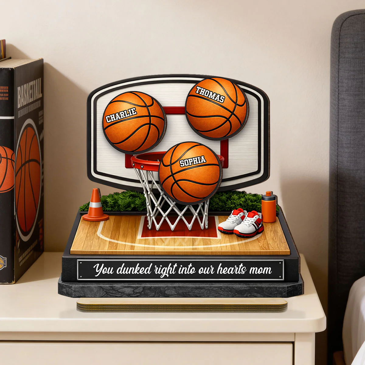 You Dunked Right into Our Hearts Basketball Mom - Personalized 2-Layered Wooden Plaque - Gift for Mom - Image 3