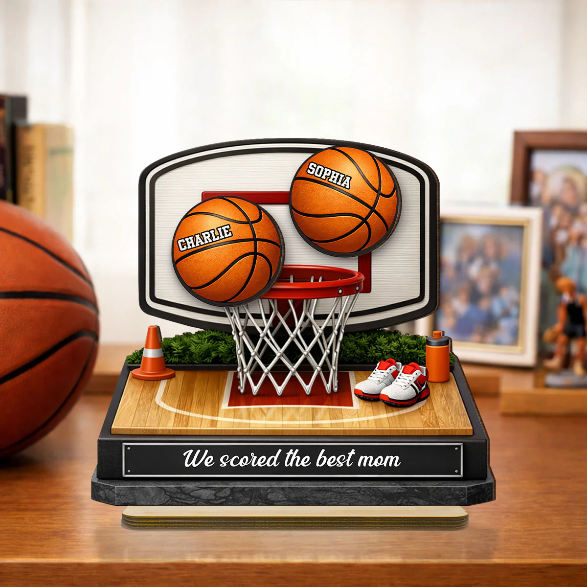 You Dunked Right into Our Hearts Basketball Mom - Personalized 2-Layered Wooden Plaque - Gift for Mom - Image 4