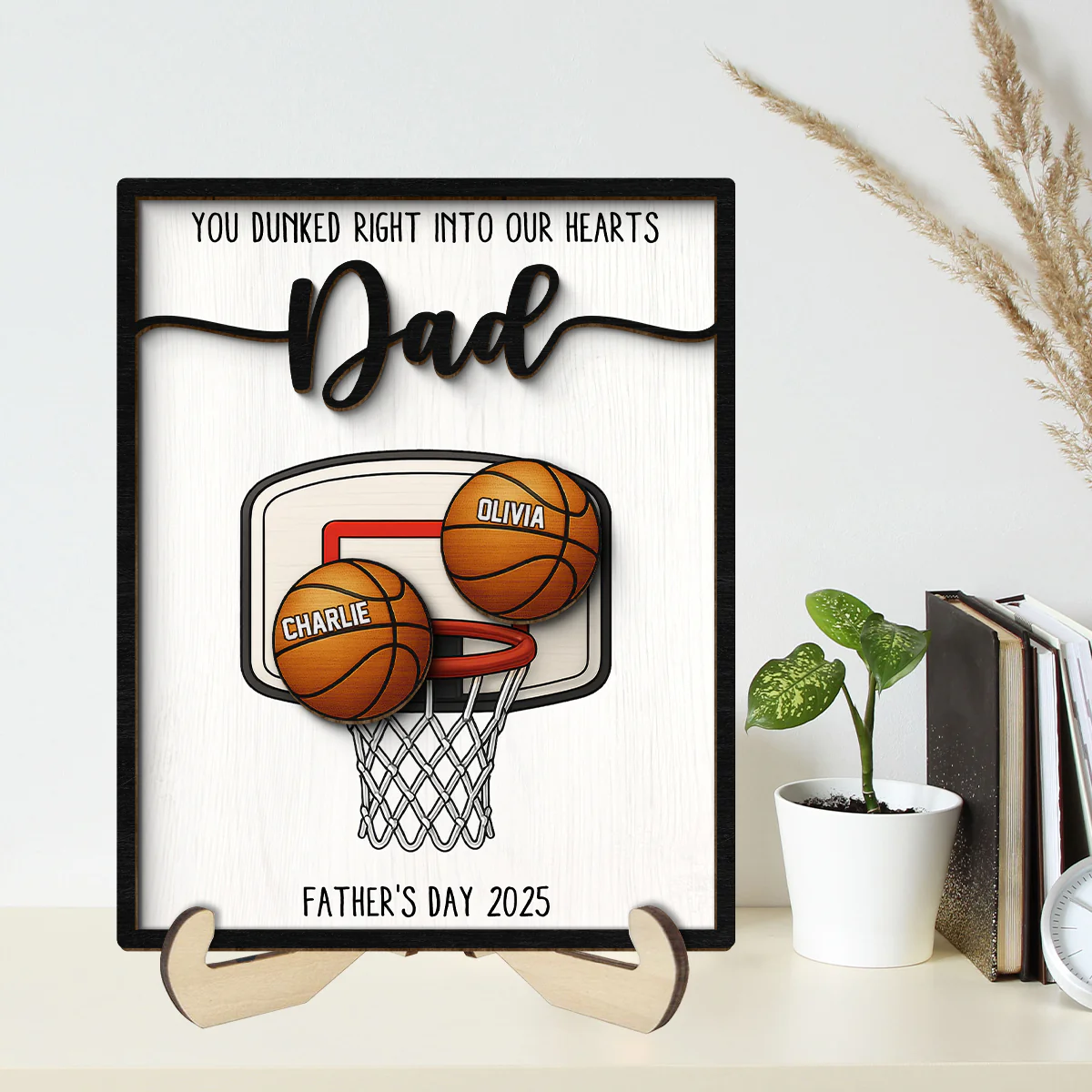You Dunked Right into Our Hearts Dad Personalized 2-Layered Wooden Plaque, Gift for Basketball Dad, Gift for Husband - Image 2