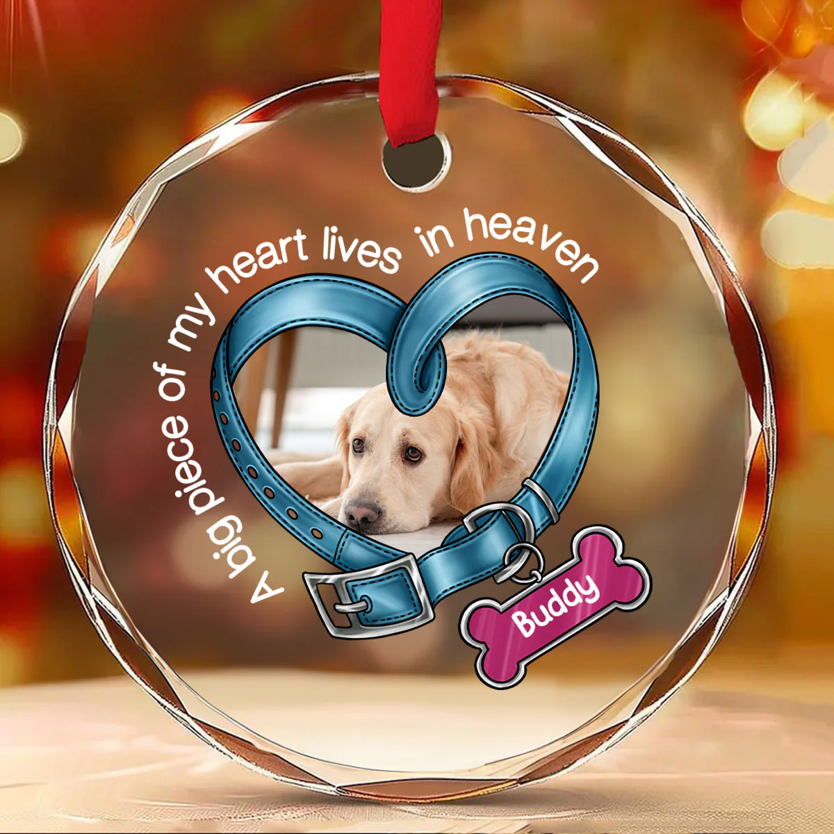 You Left Paw Prints In My Heart Forever Heart Collar Dog Memorial Personalized Glass Ornament