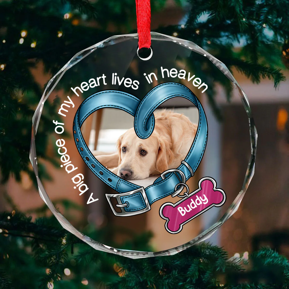 You Left Paw Prints In My Heart Forever Heart Collar Dog Memorial Personalized Glass Ornament - Image 2