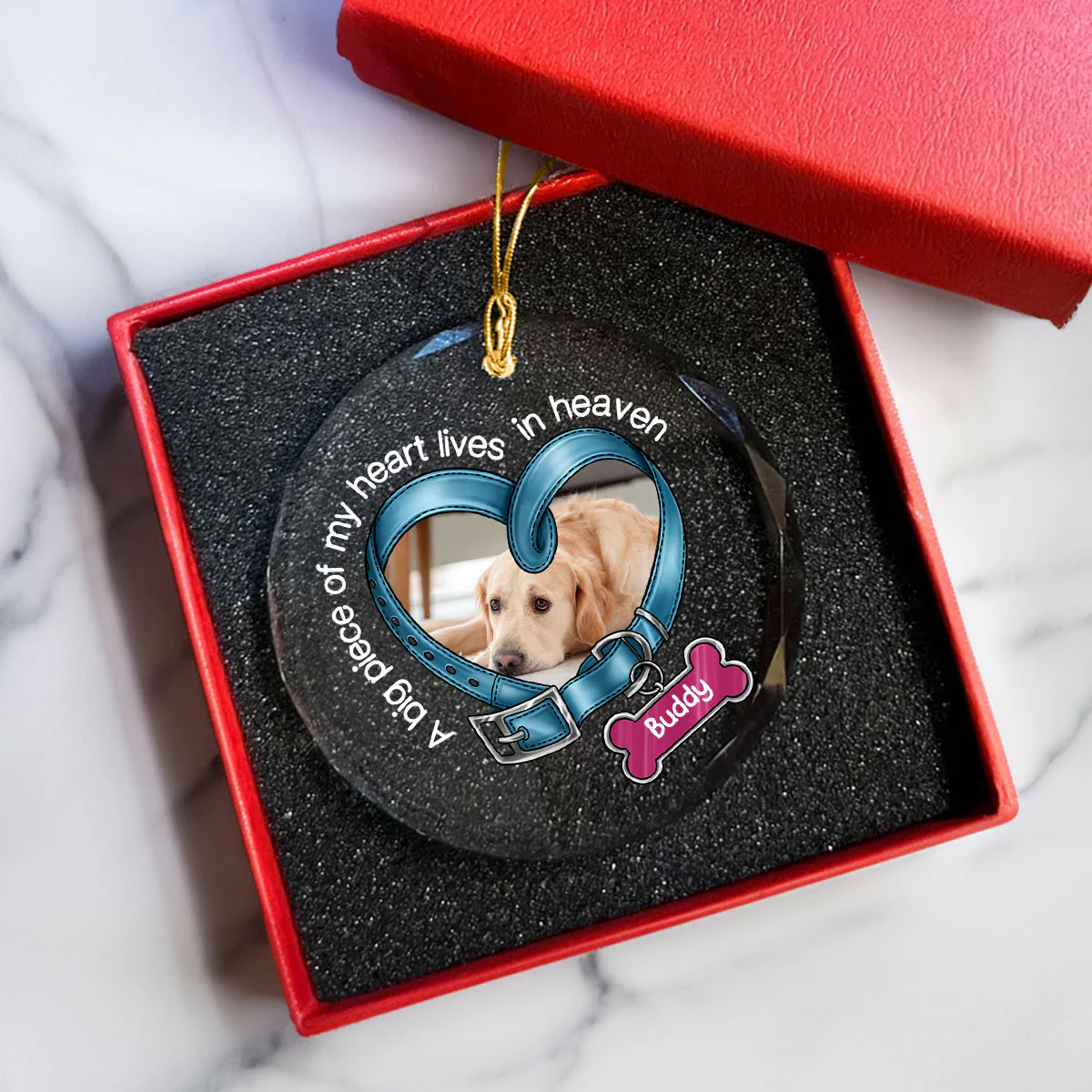 You Left Paw Prints In My Heart Forever Heart Collar Dog Memorial Personalized Glass Ornament - Image 5