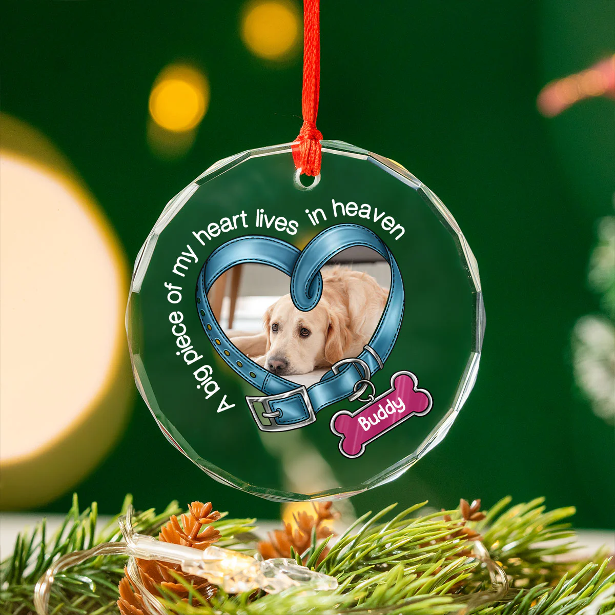 You Left Paw Prints In My Heart Forever Heart Collar Dog Memorial Personalized Glass Ornament - Image 6