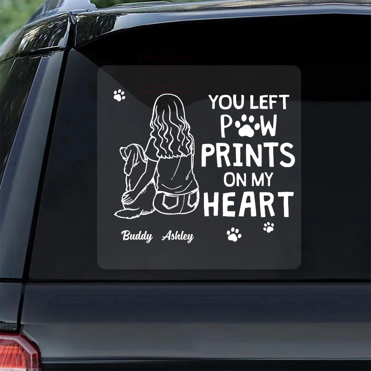 You Left Paw Prints On My Heart Outline Dog Memorial Personalized Decal - Image 9