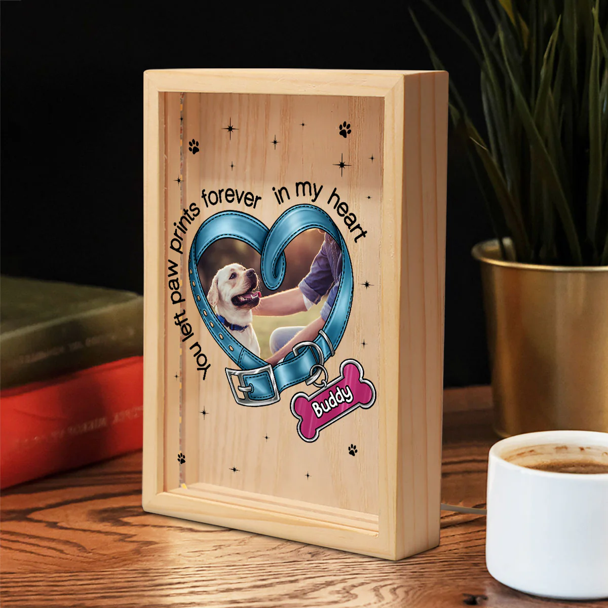 You Left Paw Prints On My Heart Photo Inserted Dog Keepsake Memorial Gift Personalized Frame Light Box - Image 6