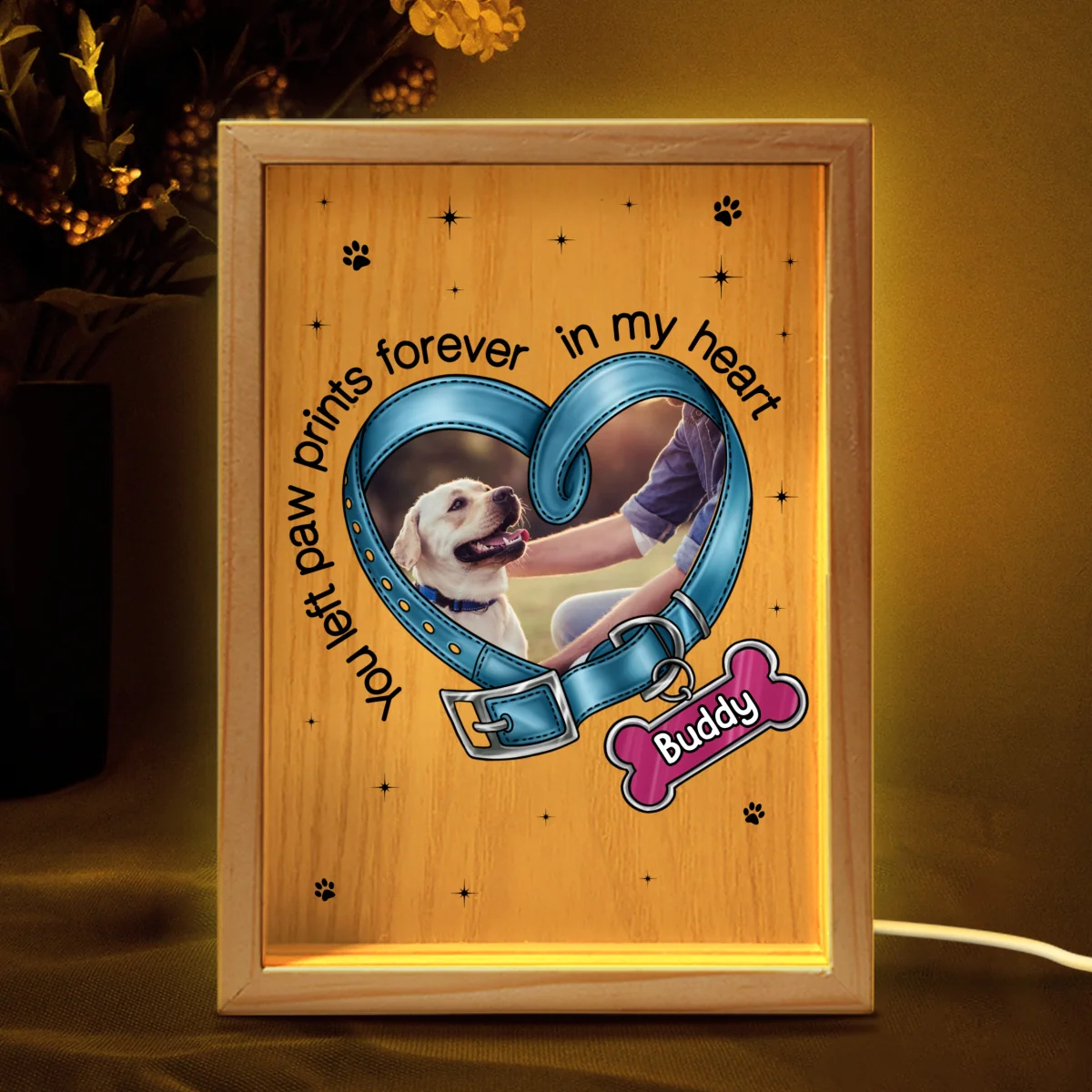 You Left Paw Prints On My Heart Photo Inserted Dog Keepsake Memorial Gift Personalized Frame Light Box - Image 7