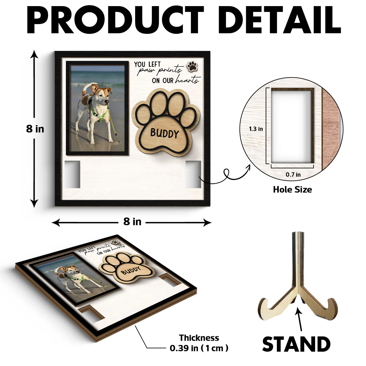 You Left Paw Prints On Our Hearts Photo Inserted Memorial Remembrance Gift Pet Collar Keepsake Personalized Wooden Pet Collar Holder - Image 6