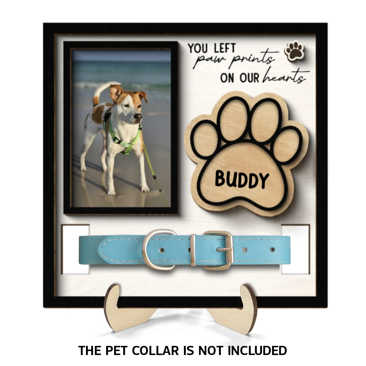 You Left Paw Prints On Our Hearts Photo Inserted Memorial Remembrance Gift Pet Collar Keepsake Personalized Wooden Pet Collar Holder - Image 8