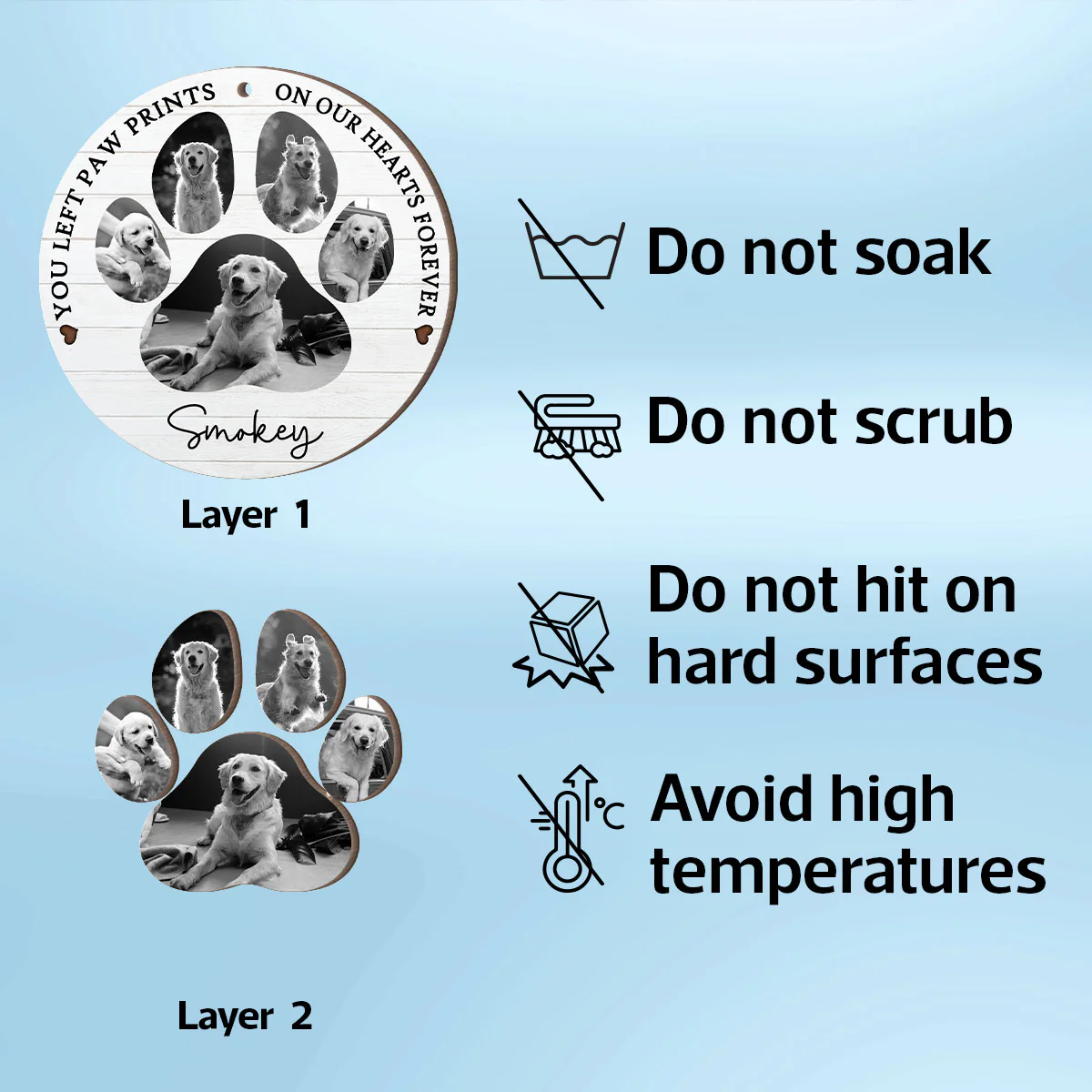 You Left Paw Prints On Our Hearts Photo Inserted Personalized 2-Layer Wooden Ornament - Image 10