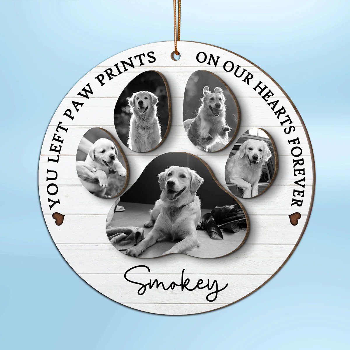 You Left Paw Prints On Our Hearts Photo Inserted Personalized 2-Layer Wooden Ornament - Image 2