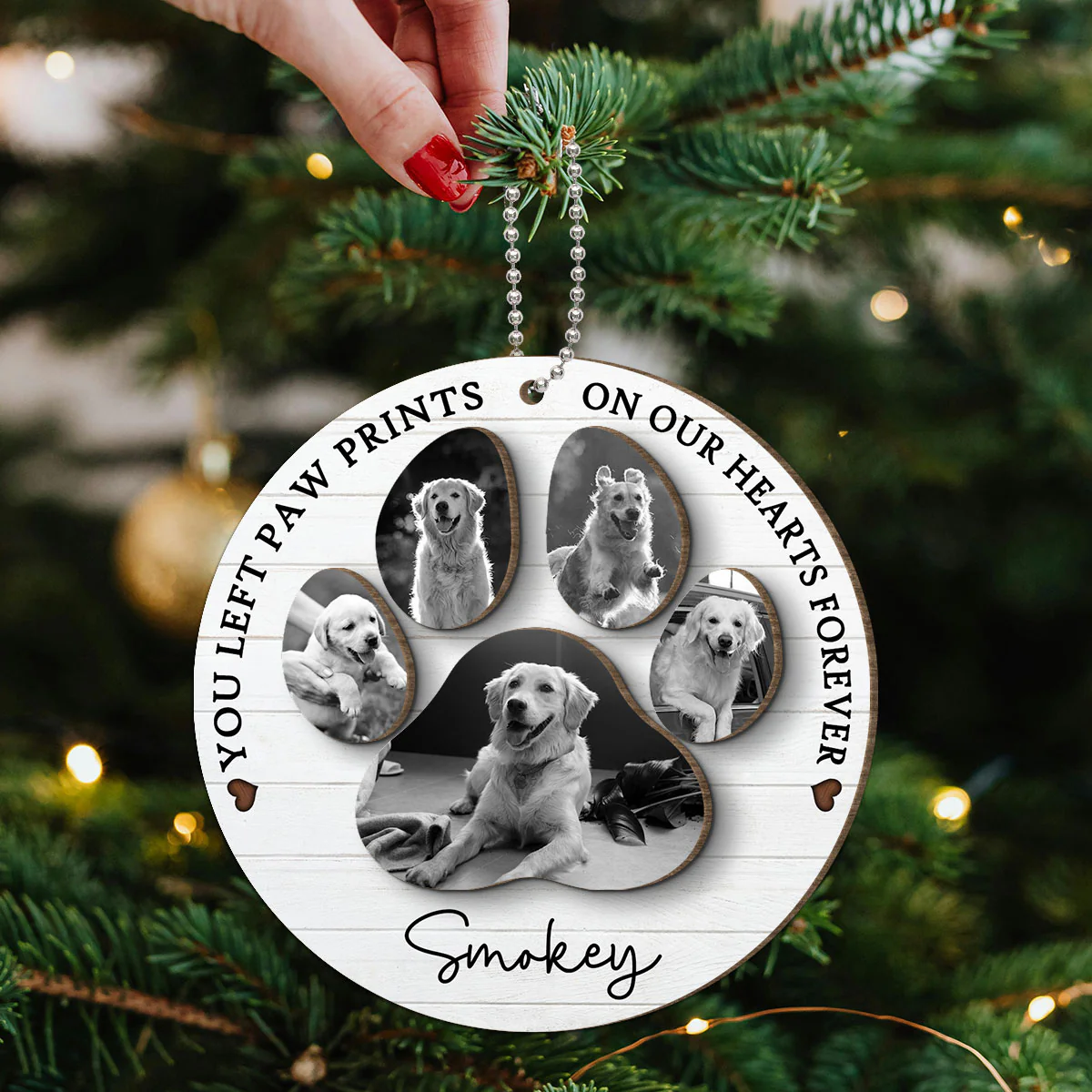 You Left Paw Prints On Our Hearts Photo Inserted Personalized 2-Layer Wooden Ornament - Image 5
