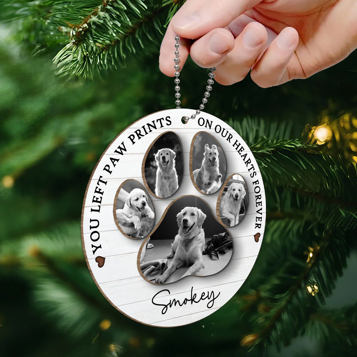 You Left Paw Prints On Our Hearts Photo Inserted Personalized 2-Layer Wooden Ornament - Image 6