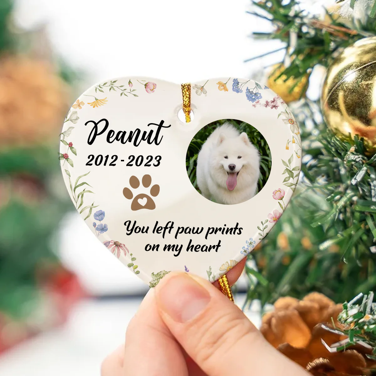 You Left Paw Prints On Our Hearts Personalized Ceramic Heart Ornament, Custom Photo Pet Memorial Gift, Dog Memorial, Cat Memorial - Image 2