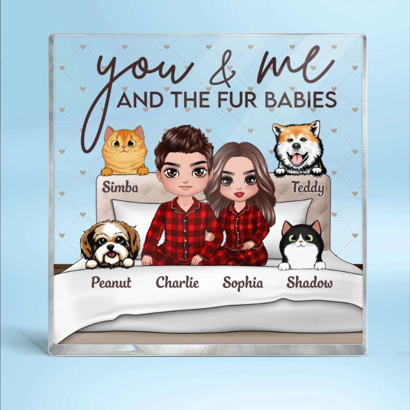 You Me And Fur Babies On Bed Personalized Acrylic Block Plaque - Image 3