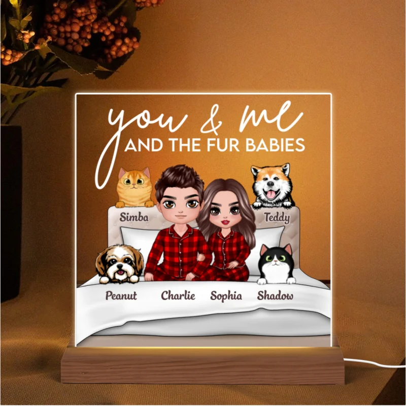 You Me And Fur Babies On Bed Personalized Custom Shape LED Night Light - Image 5