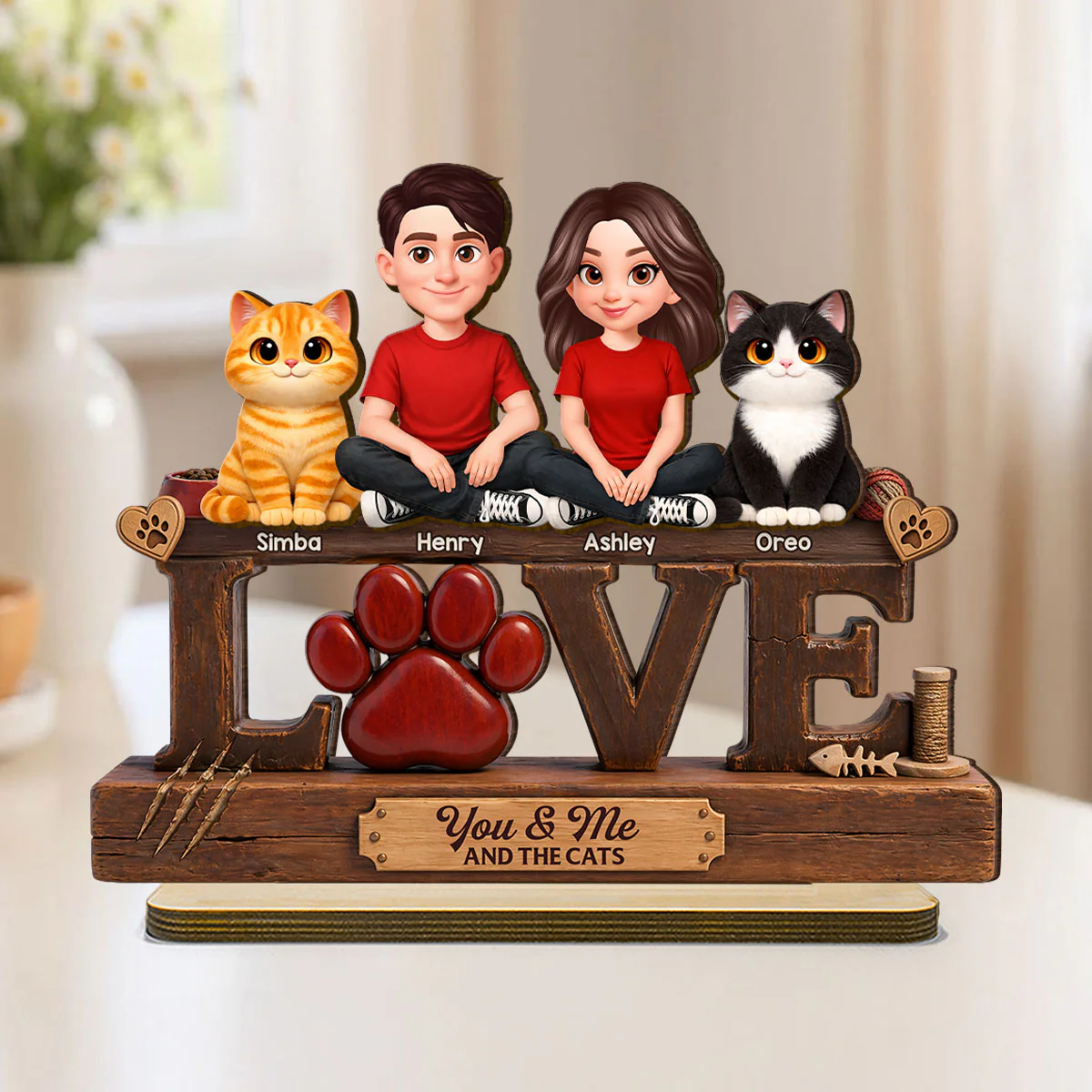 You & Me And The Cat - Personalized 2-Layered Wooden Plaque - Heartfelt Gift For Cat Dad - Image 3