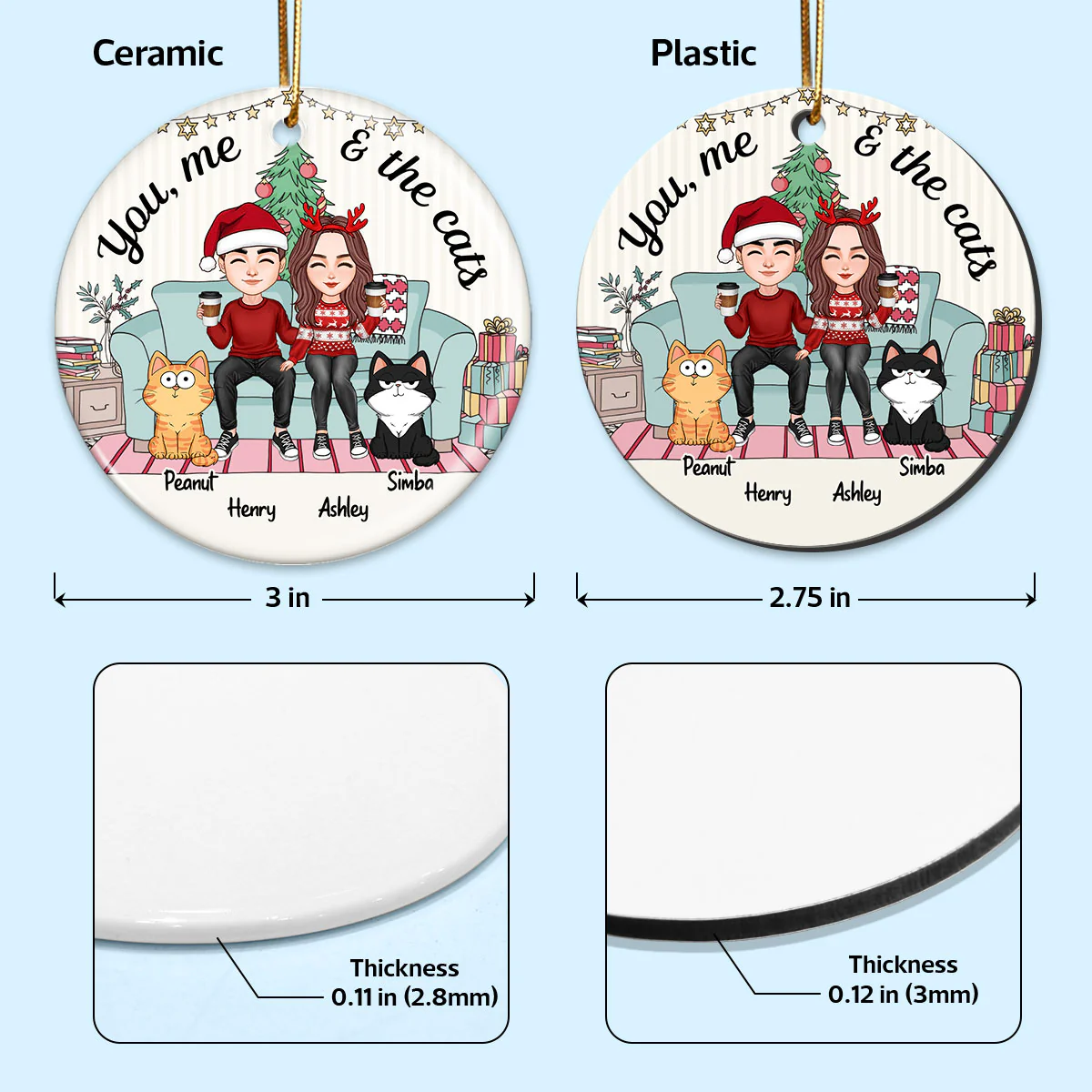 You Me And The Cats On Sofa Cute Couple With Cats Personalized Circle Ornament - Image 4