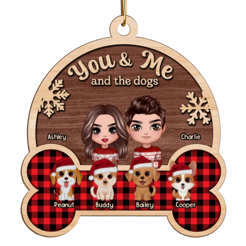You Me And The Cute Dogs Checkered Patterned Personalized Wooden Ornament - Image 5