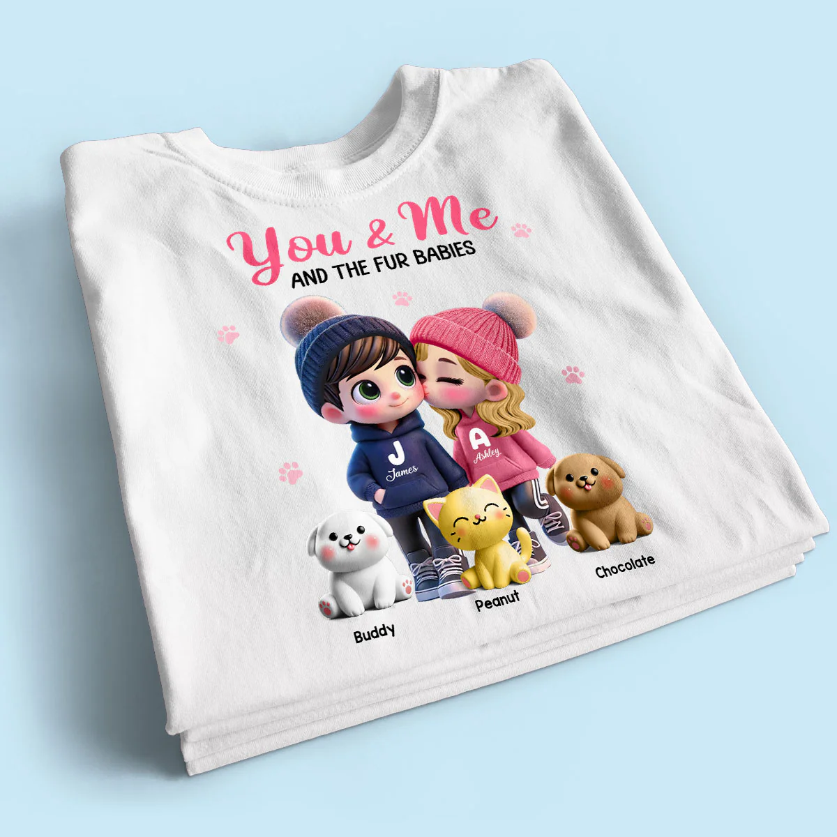 You Me And The Dog Cat Cute Cartoon Couple Walking Personalized Shirt, Just Because, Anniversary, Gift for her, gift for him - Image 5
