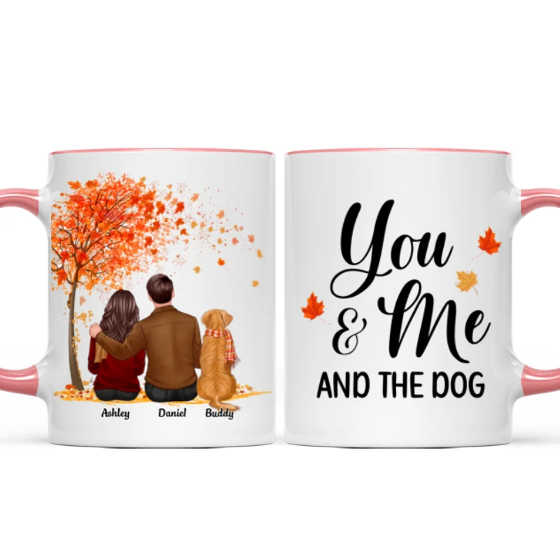 You Me And The Dog Cat Fall Season Couple Back View Pet Lover Personalized Mug - Image 10