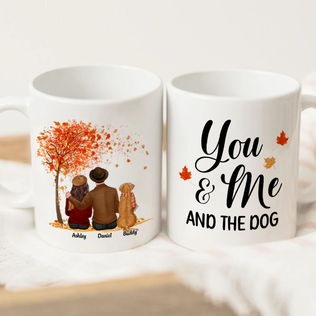 You Me And The Dog Cat Fall Season Couple Back View Pet Lover Personalized Mug - Image 3
