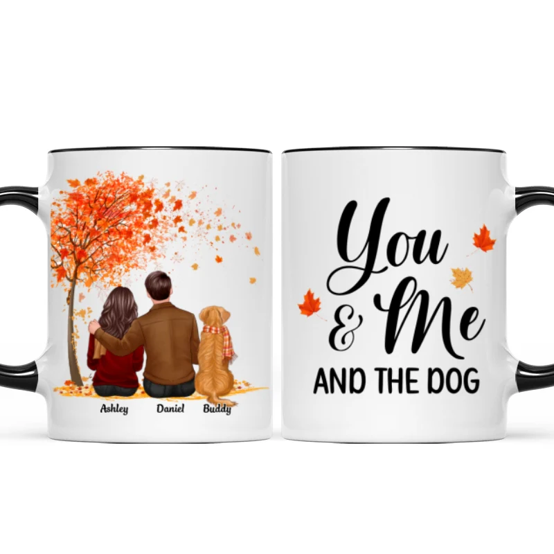 You Me And The Dog Cat Fall Season Couple Back View Pet Lover Personalized Mug - Image 6