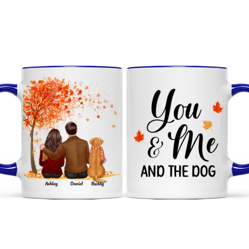 You Me And The Dog Cat Fall Season Couple Back View Pet Lover Personalized Mug - Image 7