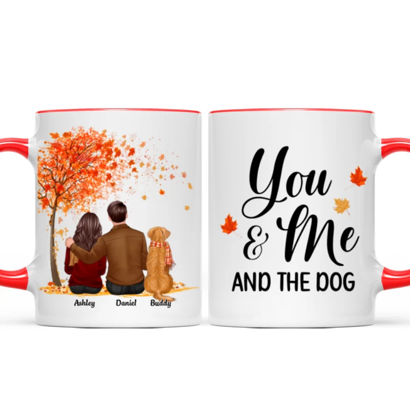 You Me And The Dog Cat Fall Season Couple Back View Pet Lover Personalized Mug - Image 8