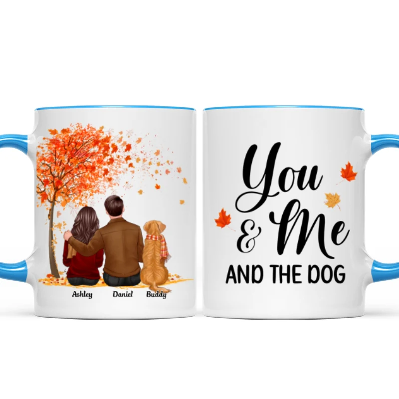 You Me And The Dog Cat Fall Season Couple Back View Pet Lover Personalized Mug - Image 9