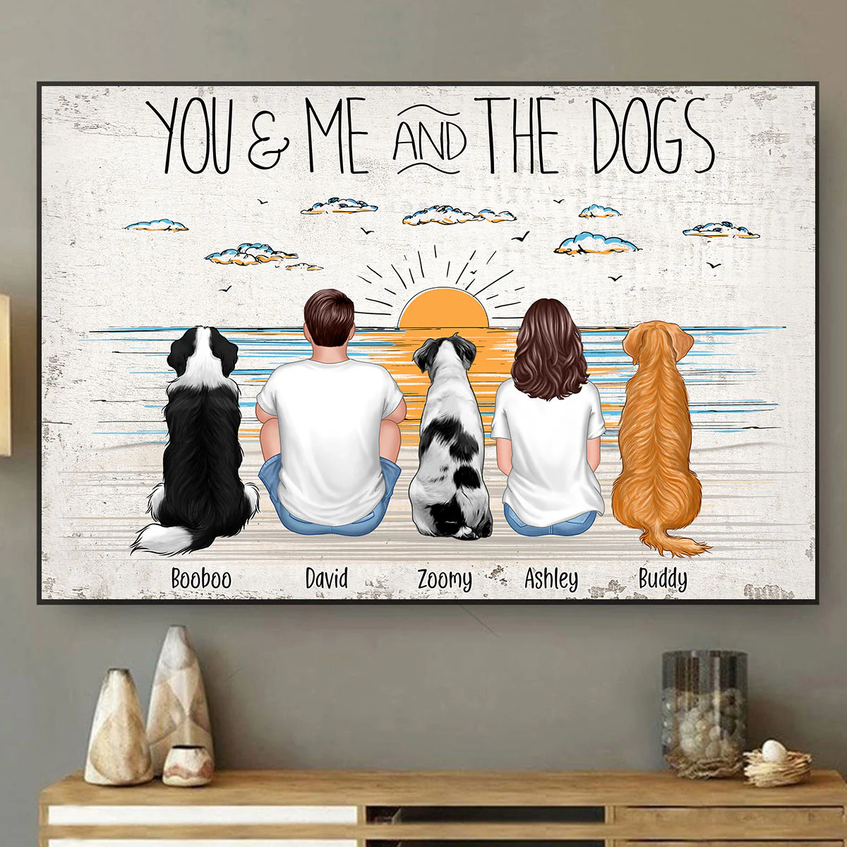 You Me And The Dogs Beach Outline Personalized Poster - Image 6