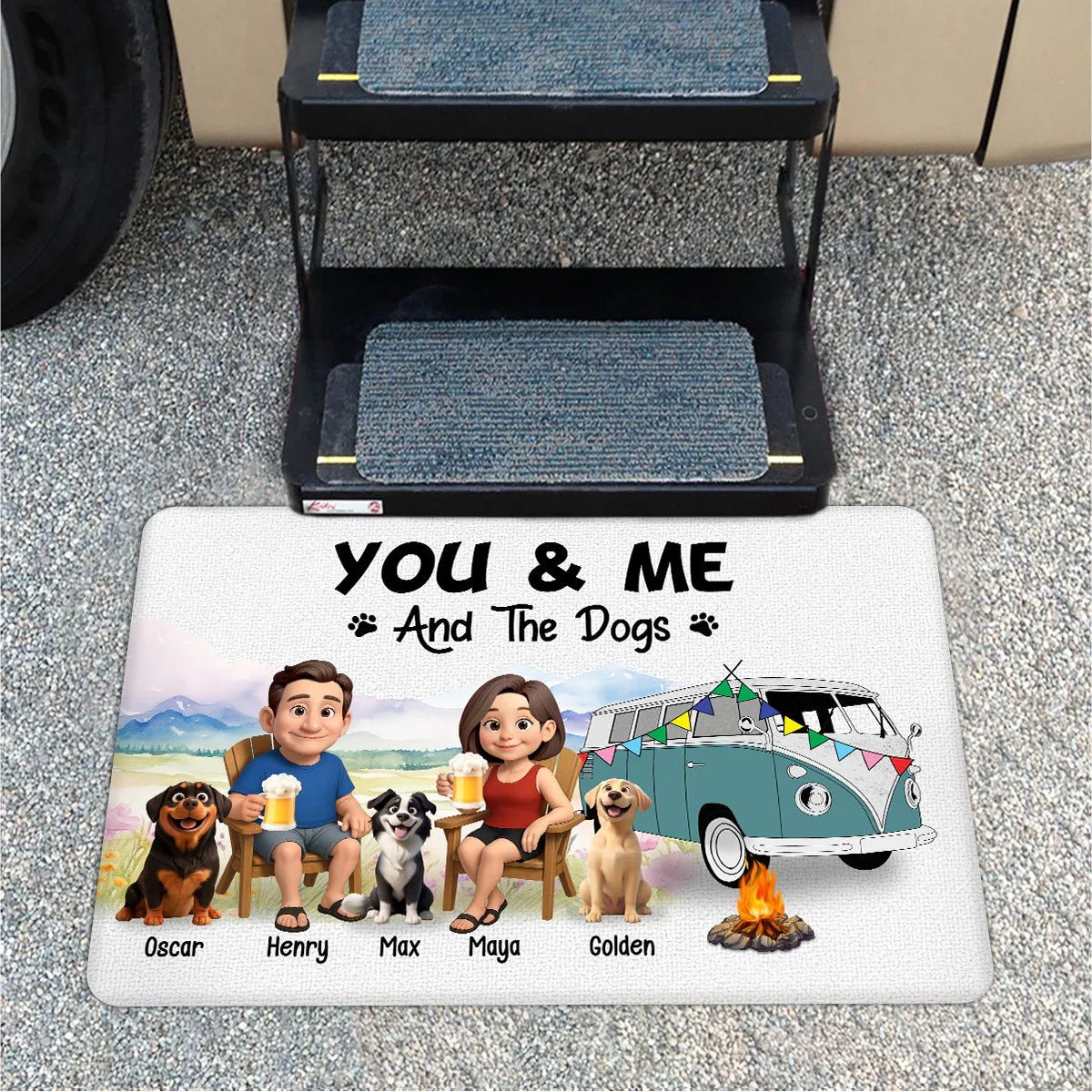 You Me And the Dogs Cats Camping Couple Personalized Doormat, Anniversary, Vacation Gift For Campers - Image 5