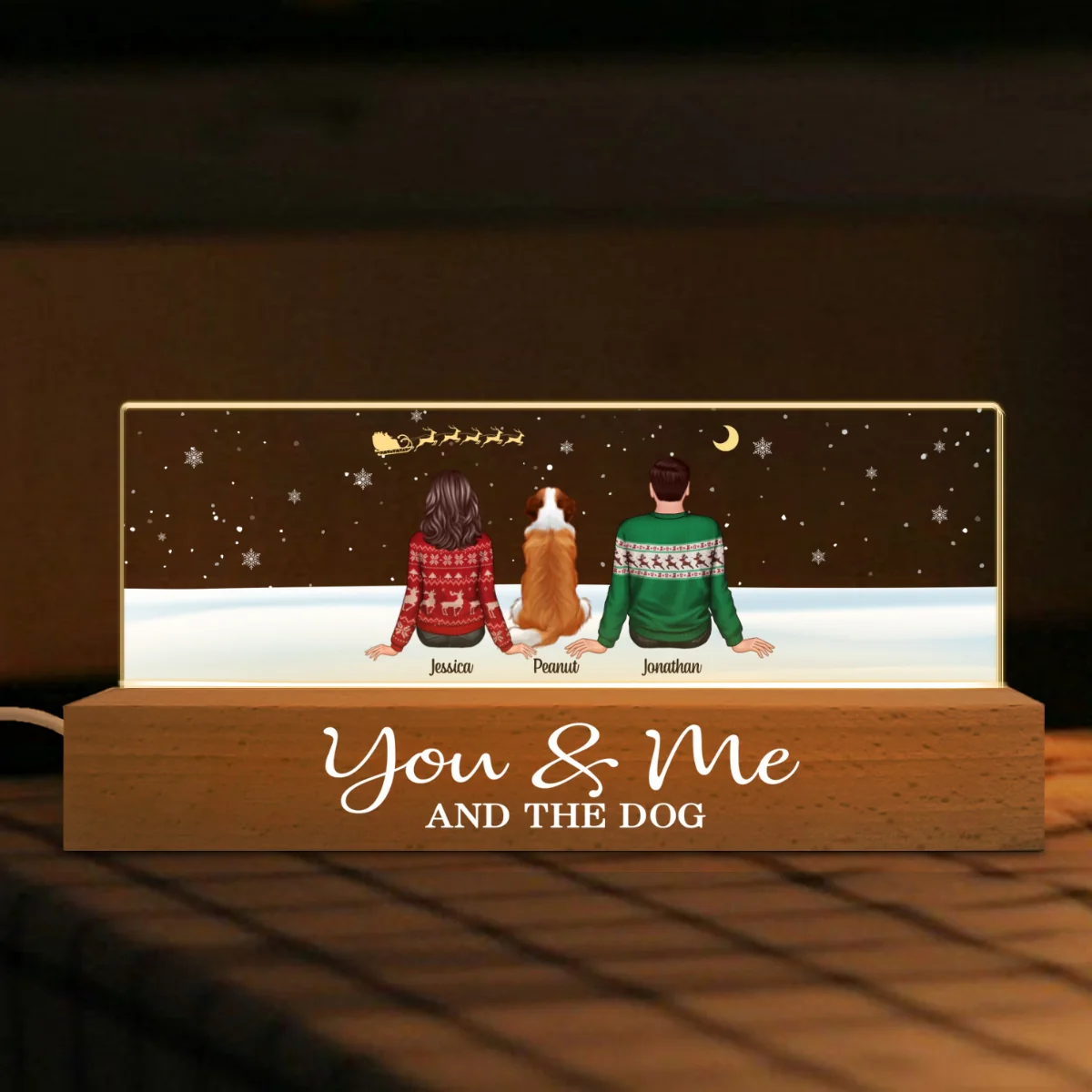 You Me And The Dogs Cats Sitting In Snow Personalized Acrylic Block LED Night Light, Christmas Decoration - Image 9