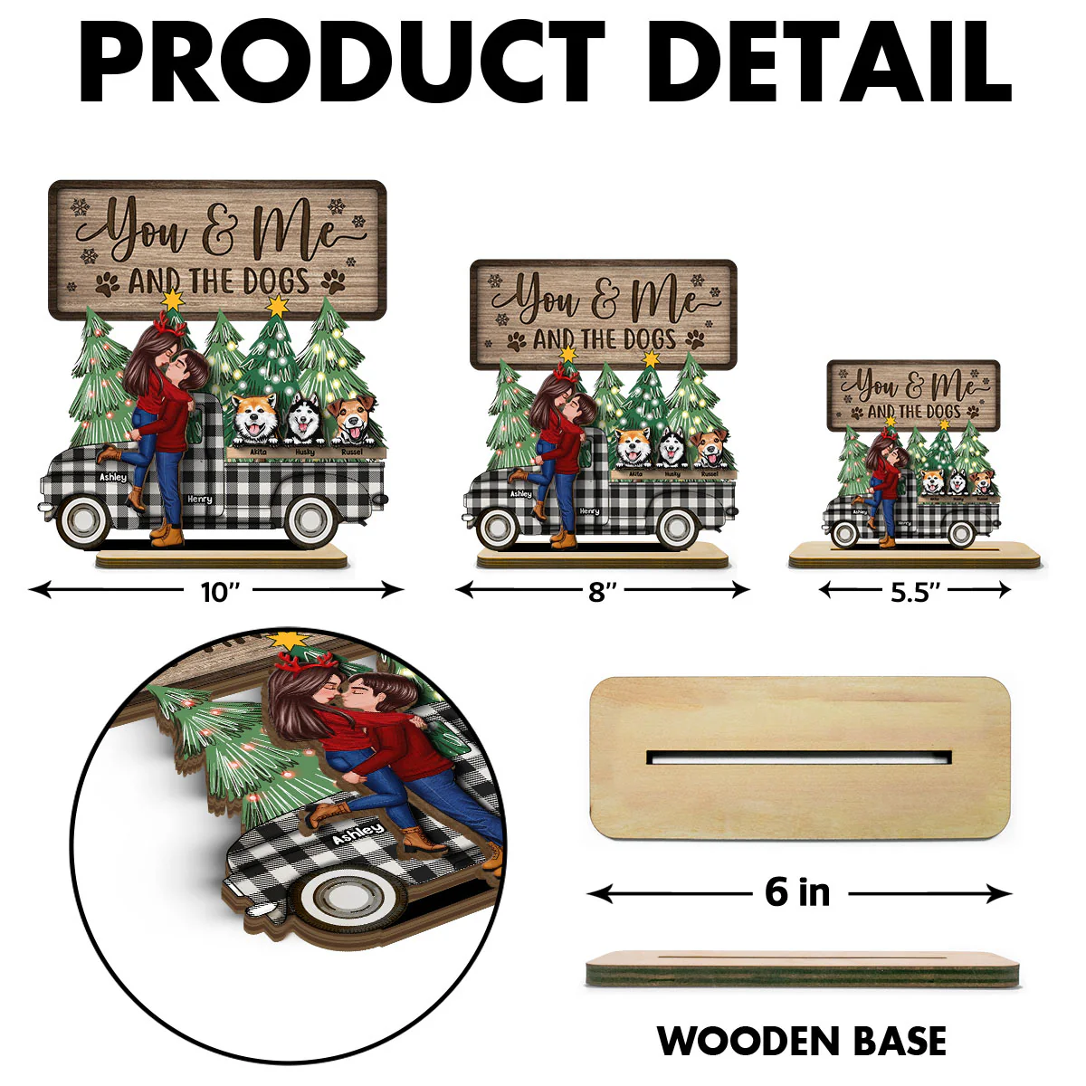 You Me And The Dogs Christmas Truck Personalized 2-Layer Standing Wooden Plaque - Image 6