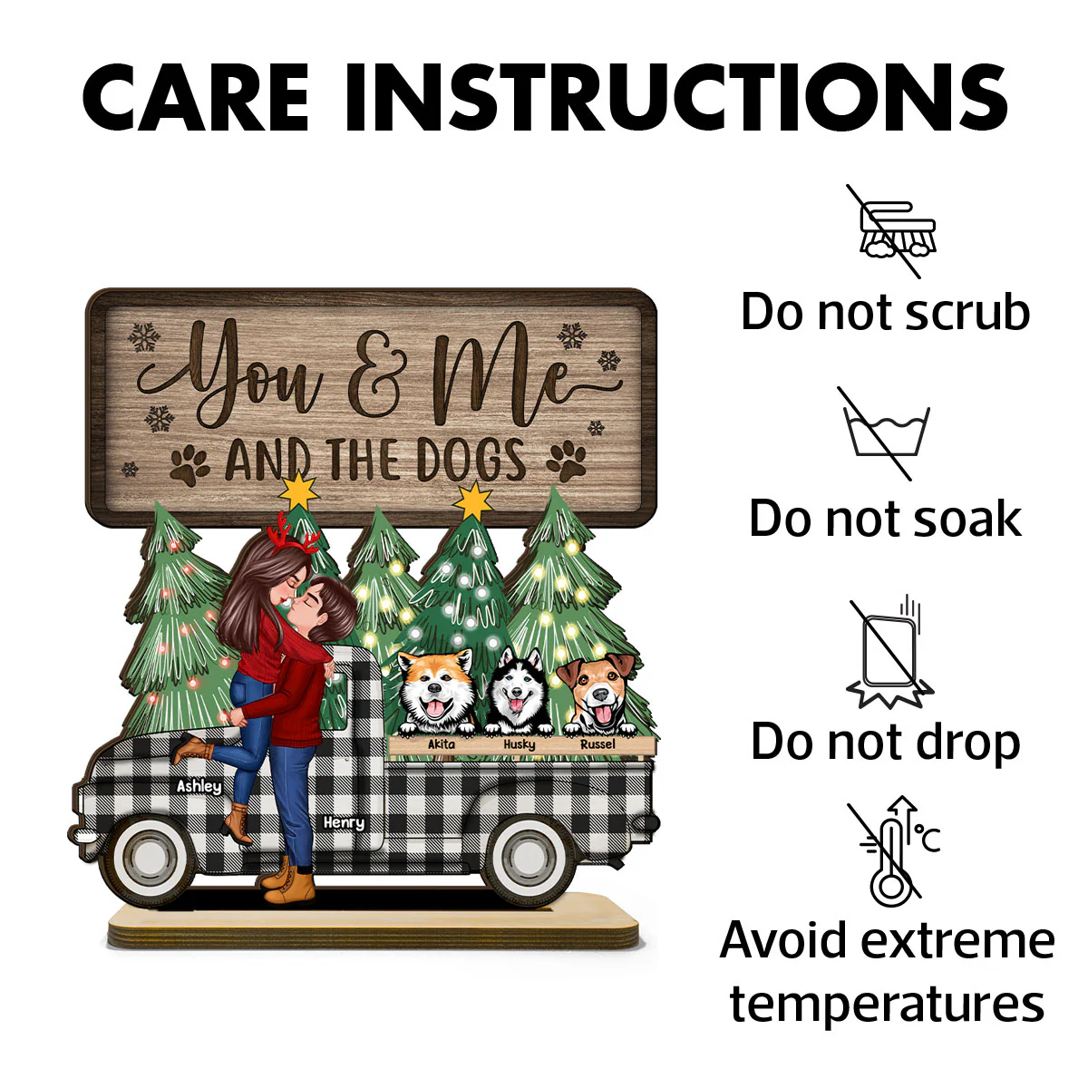 You Me And The Dogs Christmas Truck Personalized 2-Layer Standing Wooden Plaque - Image 7