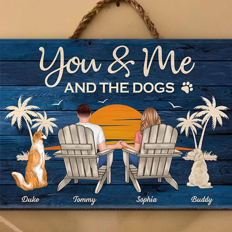 You & Me and The Dogs Couple Sitting Personalized Wood Sign - Image 10