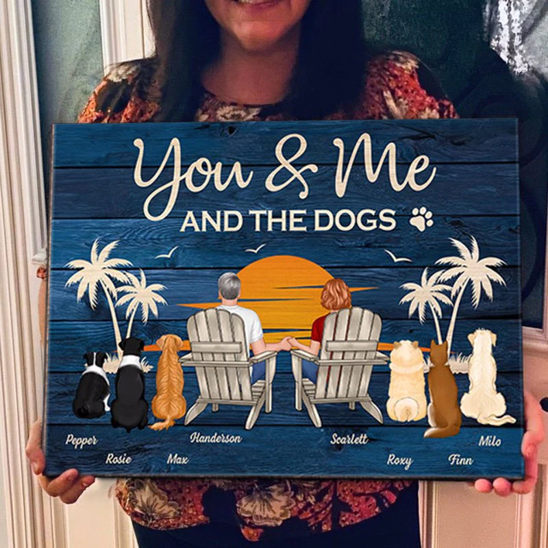 You & Me and The Dogs Couple Sitting Personalized Wood Sign - Image 11