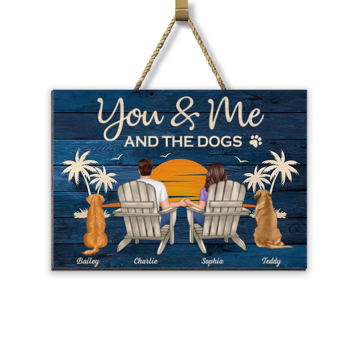 You & Me and The Dogs Couple Sitting Personalized Wood Sign - Image 12