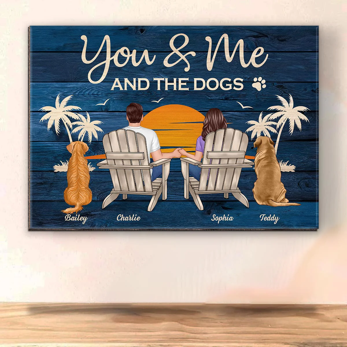 You & Me and The Dogs Couple Sitting Personalized Wood Sign - Image 4