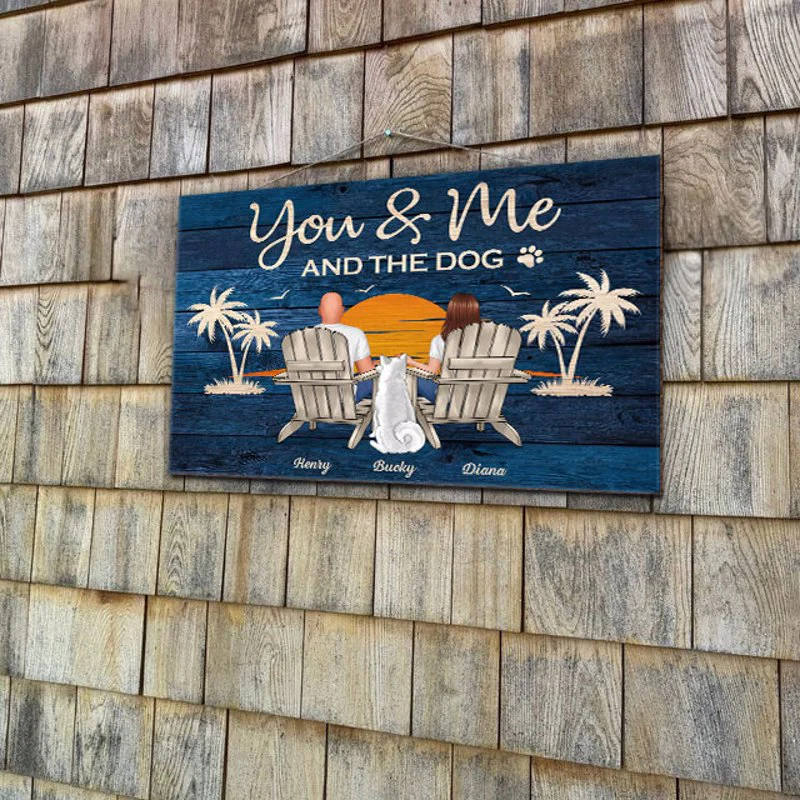 You & Me and The Dogs Couple Sitting Personalized Wood Sign - Image 9