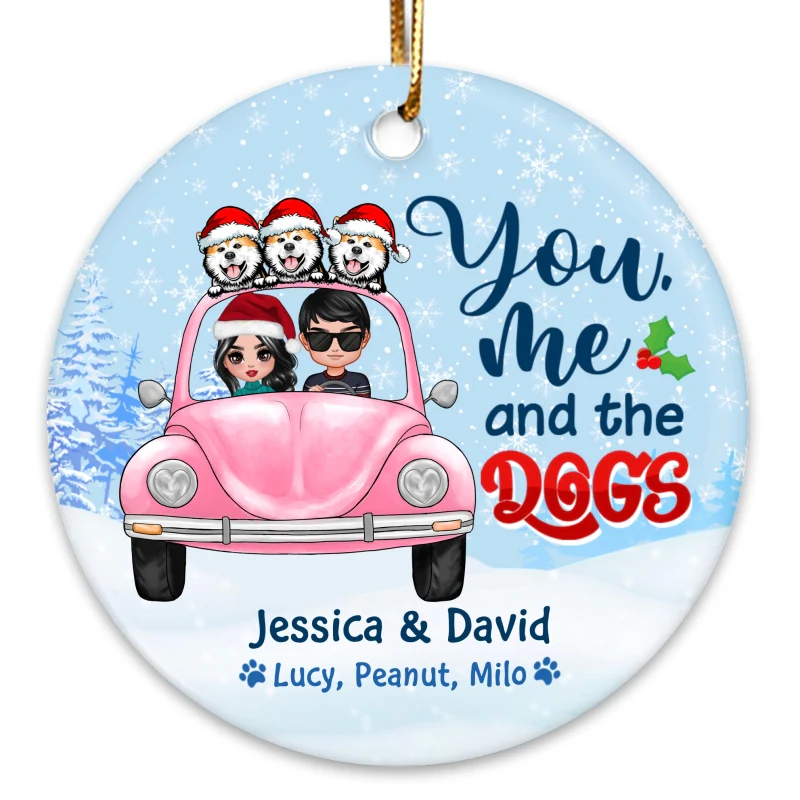 You Me Dogs In Car Christmas Personalized Circle Ornament - Image 3