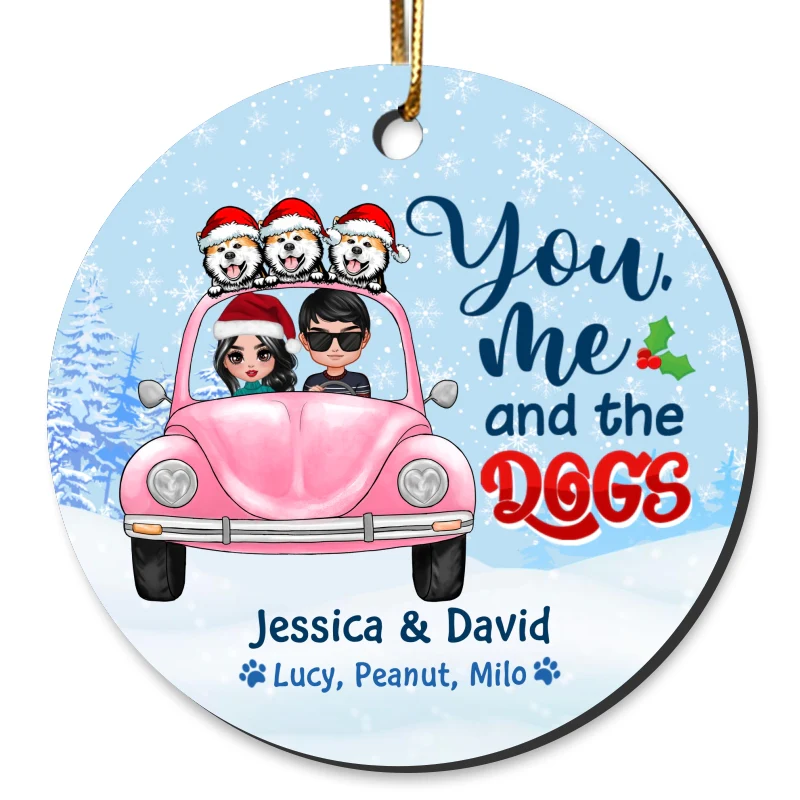 You Me Dogs In Car Christmas Personalized Circle Ornament - Image 4