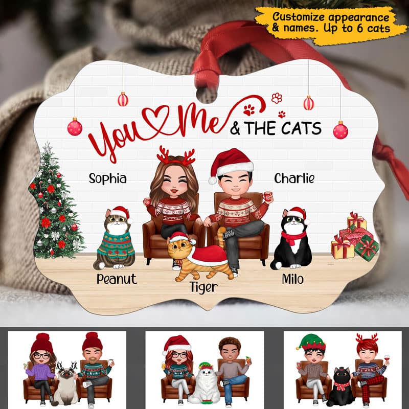 You Me & The Cat In House Personalized Christmas Ornament - Image 2