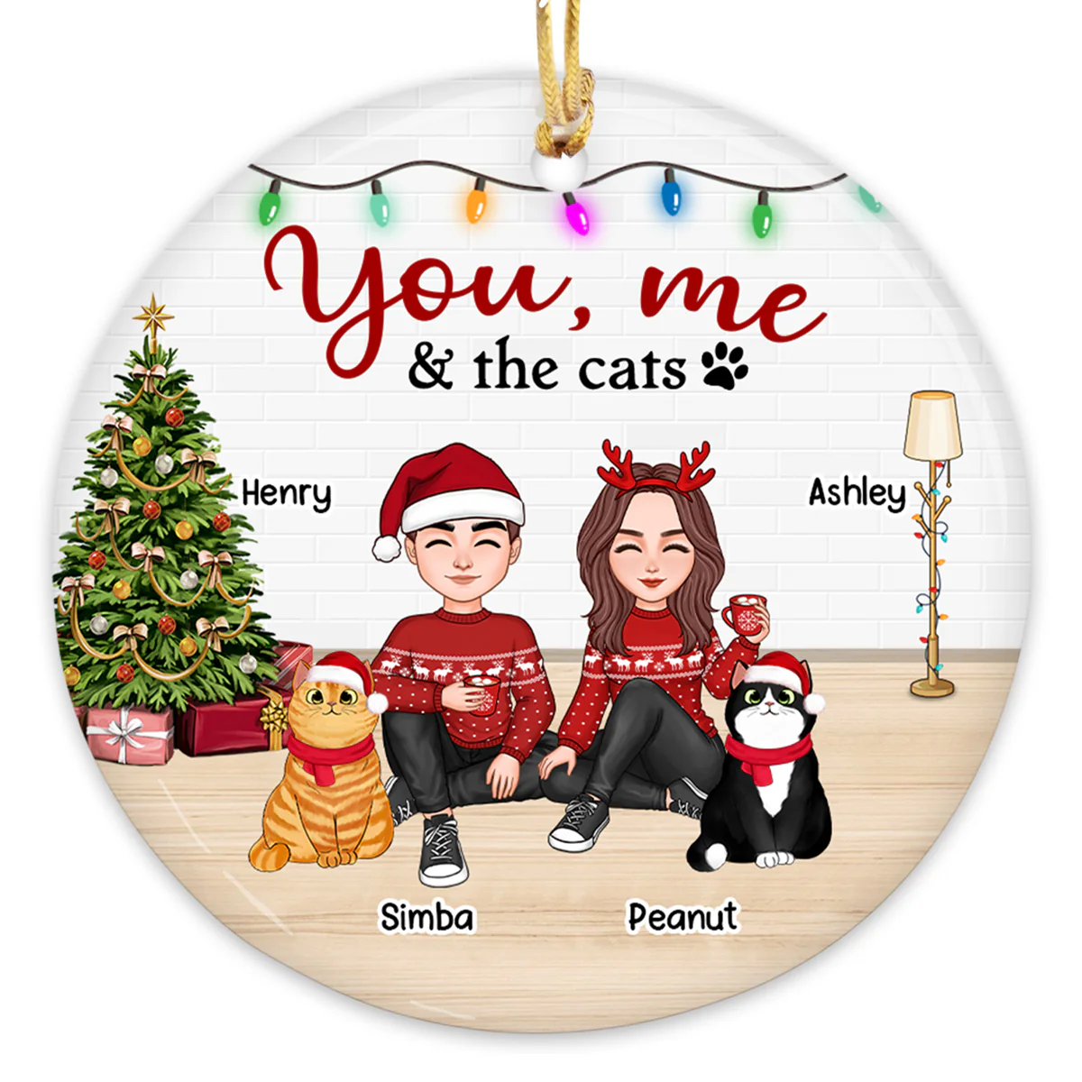 You Me & The Cats Cute Doll Couple Personalized Circle Ornament
