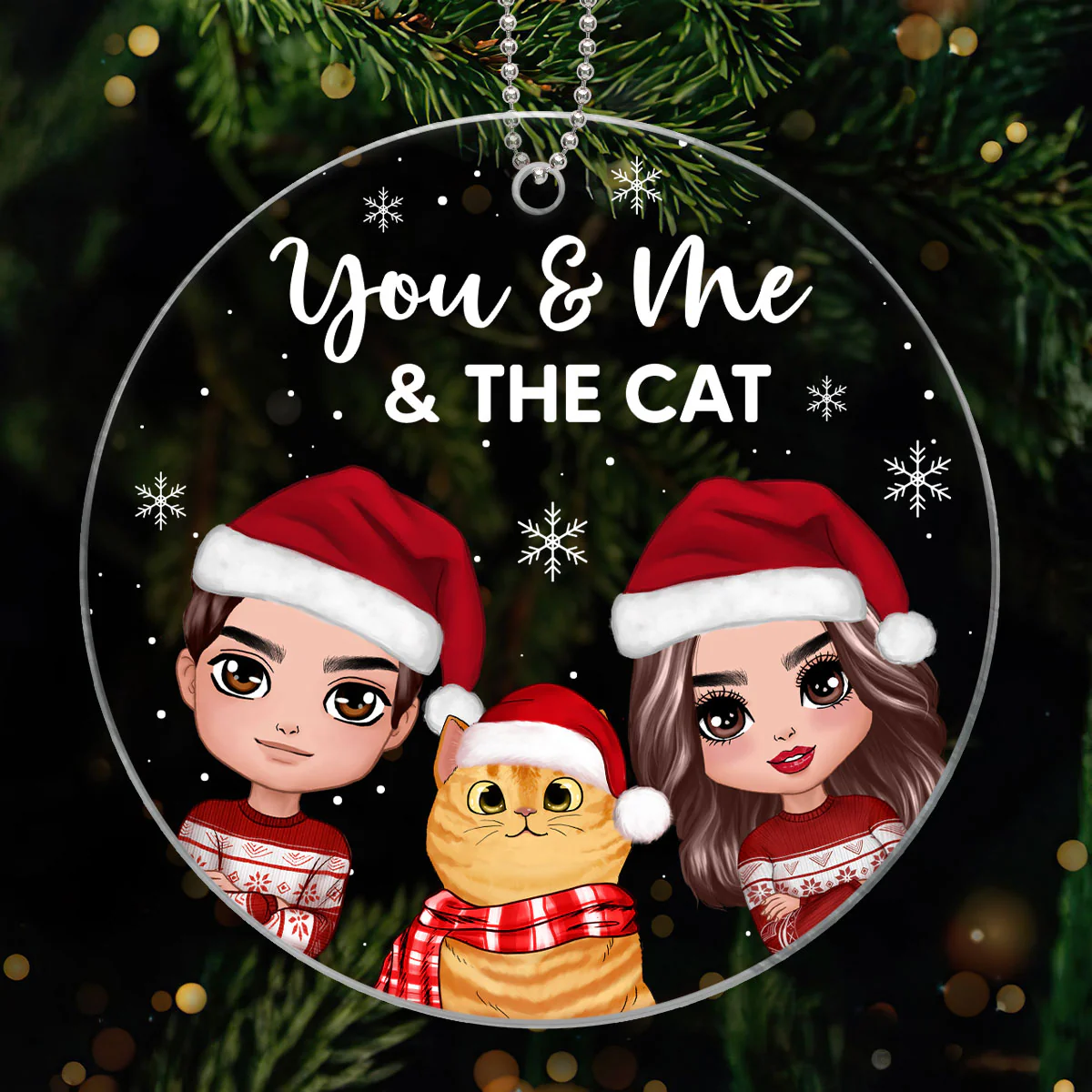 You Me & The Cats Doll Couple Peeking With Fluffy Cat Personalized Circle Acrylic Ornament